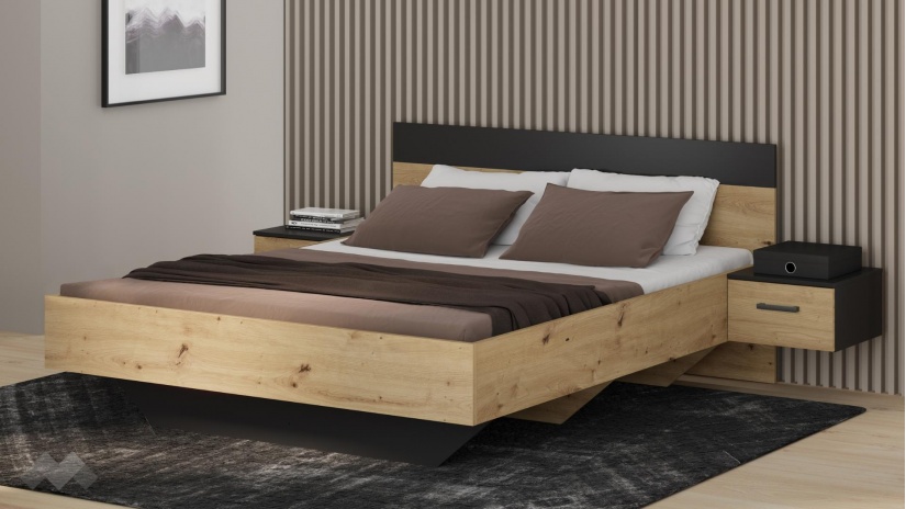 Спалня с нощни шкафчета 160/200 Мониса дъб артисан с черно - изглед 1