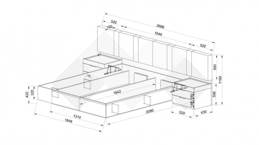 Спалня 160/200 Захир с включен матрак Бонел 160/200 мока с лате - изглед 6 - МебелМаг Спалня 160/200 Захир с включен матрак Бонел 160/200 мока с лате - изглед 6