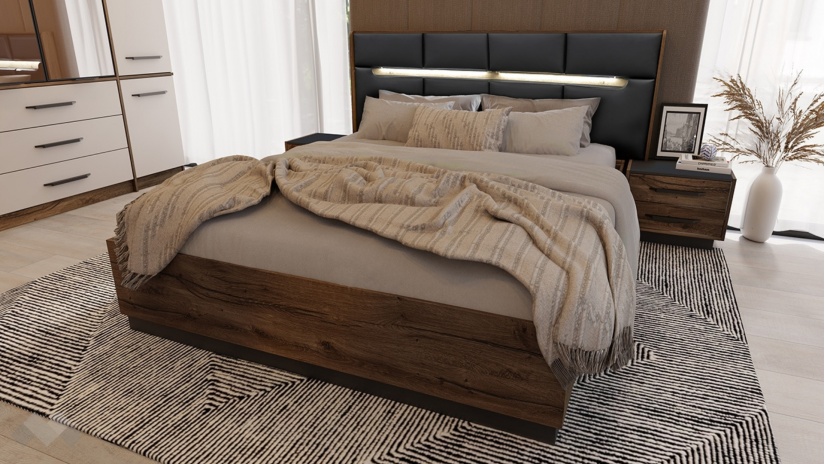 Спален комплект Норел кафяв дъб пиемона със сатен и графит - изглед 2