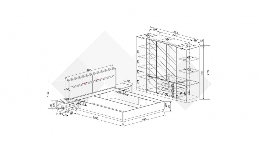 Спален комплект Норел кафяв дъб пиемона със сатен и графит - изглед 7