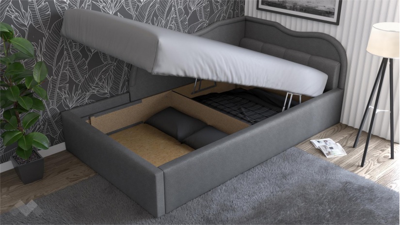 Тапицирана спалня 120/190 Андреа с включен матрак Бонел 120/190 сив - изглед 3 - МебелМаг Тапицирана спалня 120/190 Андреа с включен матрак Бонел 120/190 сив - изглед 3