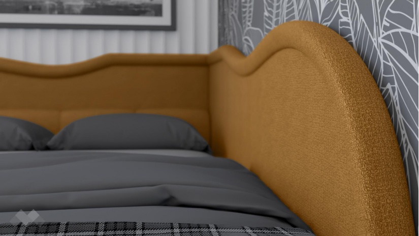 Тапицирана спалня 140/200 Андреа с включен матрак Бонел 140/200 горчица - изглед 3 - МебелМаг Тапицирана спалня 140/200 Андреа с включен матрак Бонел 140/200 горчица - изглед 3