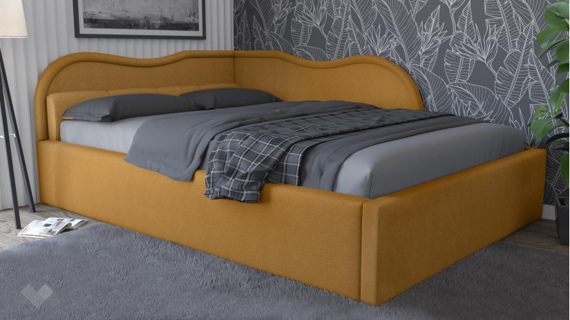 Тапицирана спалня 140/200 Андреа с включен матрак Бонел 140/200 горчица - изглед 1 - МебелМаг Тапицирана спалня 140/200 Андреа с включен матрак Бонел 140/200 горчица - изглед 1