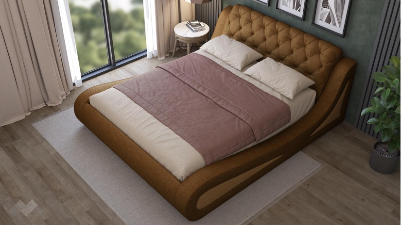 Тапицирана спалня 160/200 Азура с включен матрак Бонел 160/200 кафяв с бежово - изглед 3 - МебелМаг Тапицирана спалня 160/200 Азура с включен матрак Бонел 160/200 кафяв с бежово - изглед 3