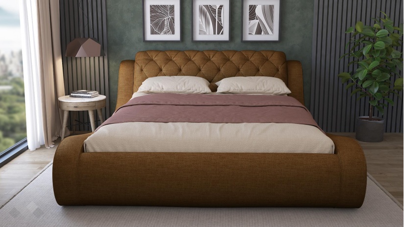 Тапицирана спалня 160/200 Азура с включен матрак Бонел 160/200 кафяв с бежово - изглед 2 - МебелМаг Тапицирана спалня 160/200 Азура с включен матрак Бонел 160/200 кафяв с бежово - изглед 2