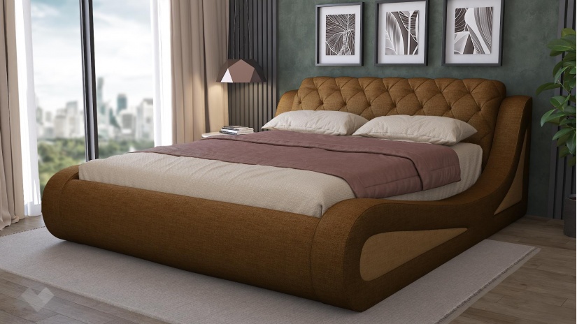 Тапицирана спалня 160/200 Азура с включен матрак Бонел 160/200 кафяв с бежово - изглед 1 - МебелМаг Тапицирана спалня 160/200 Азура с включен матрак Бонел 160/200 кафяв с бежово - изглед 1