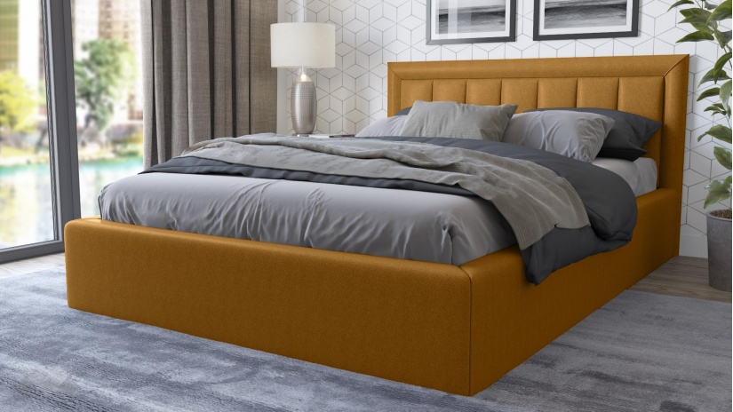 Тапицирана спалня 140/200 Бори с включен матрак Бонел 140/200 горчица - изглед 1 - МебелМаг Тапицирана спалня 140/200 Бори с включен матрак Бонел 140/200 горчица - изглед 1