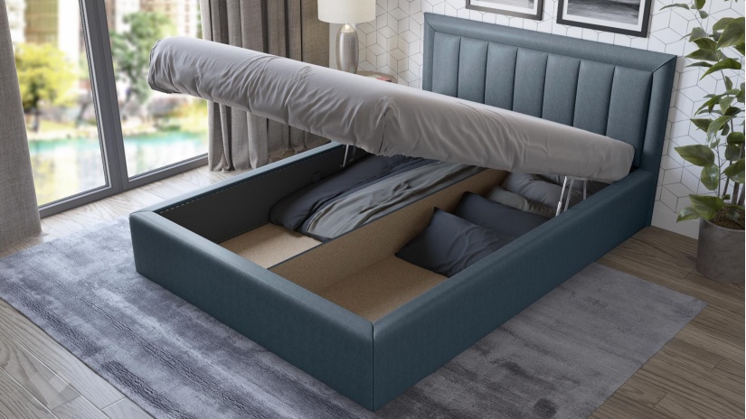 Тапицирана спалня 140/200 Бори с включен матрак Бонел 140/200 син - изглед 2 - МебелМаг Тапицирана спалня 140/200 Бори с включен матрак Бонел 140/200 син - изглед 2