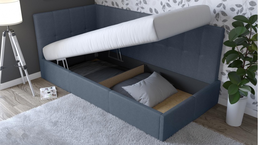 Тапицирано легло 90/200 Борко с включен матрак Бонел 90/200 син - изглед 2 - МебелМаг Тапицирано легло 90/200 Борко с включен матрак Бонел 90/200 син - изглед 2