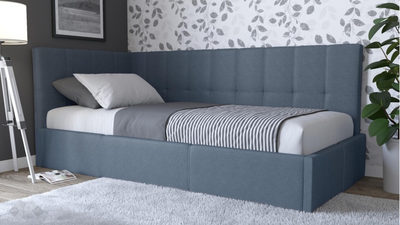 Тапицирано легло 90/200 Борко с включен матрак Бонел 90/200 син - изглед 1 - МебелМаг Тапицирано легло 90/200 Борко с включен матрак Бонел 90/200 син - изглед 1