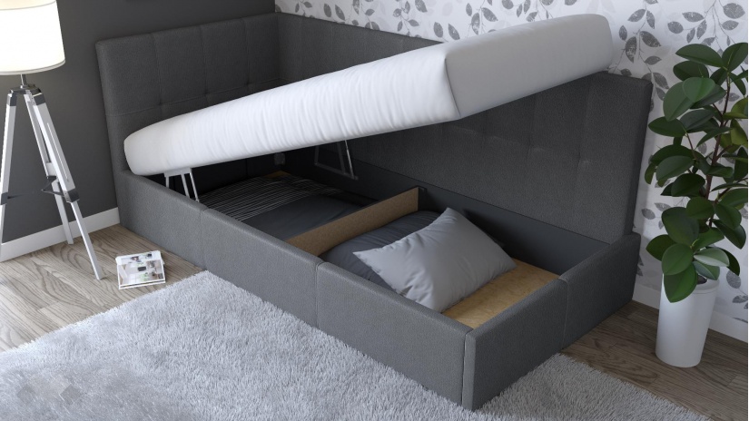 Тапицирано легло 90/200 Борко с включен матрак Бонел 90/200 сив - изглед 2 - МебелМаг Тапицирано легло 90/200 Борко с включен матрак Бонел 90/200 сив - изглед 2