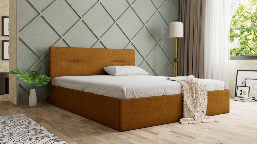 Тапицирана спалня 160/200 Фиорела с включен матрак Бонел 160/200 манго - изглед 1 - МебелМаг Тапицирана спалня 160/200 Фиорела с включен матрак Бонел 160/200 манго - изглед 1