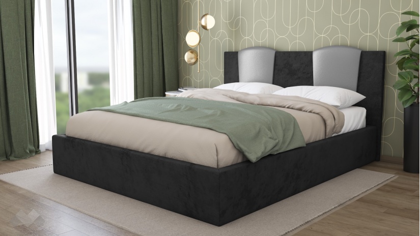 Тапицирана спалня 160/200 Камеа с включен матрак Бонел 160/200 черна със сребристо - изглед 1