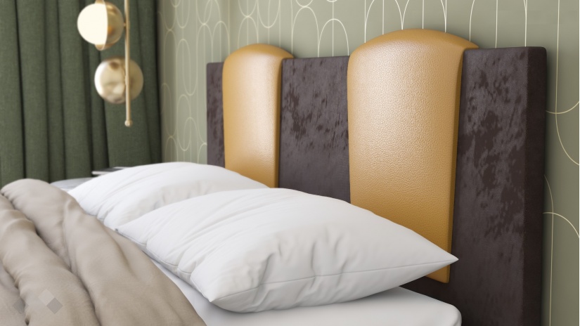 Тапицирана спалня 160/200 Камеа с включен матрак Бонел 160/200 кафява със златисто - изглед 2 - МебелМаг Тапицирана спалня 160/200 Камеа с включен матрак Бонел 160/200 кафява със златисто - изглед 2