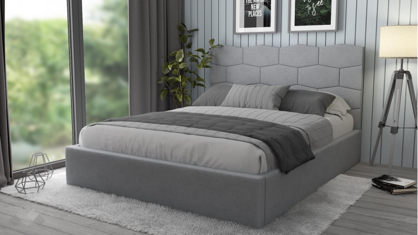 Тапицирана спалня 160/200 Сияна с включен матрак Бонел 160/200 сив - изглед 1 - МебелМаг Тапицирана спалня 160/200 Сияна с включен матрак Бонел 160/200 сив - изглед 1