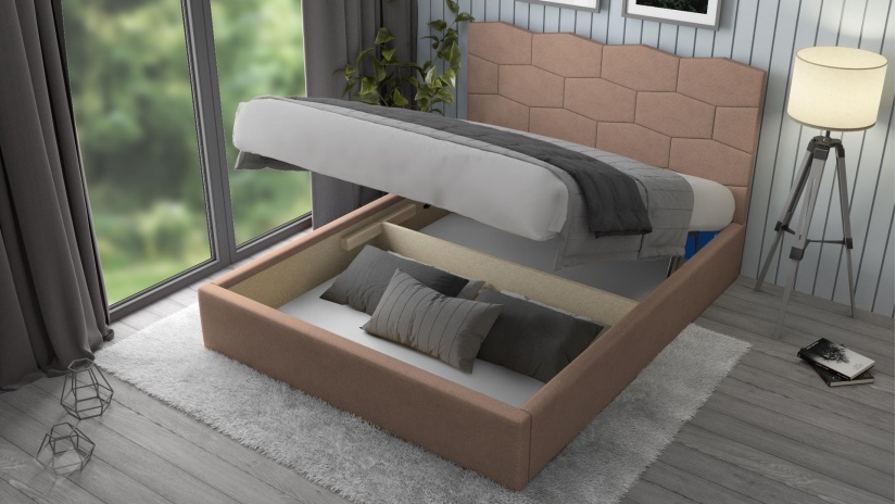 Тапицирана спалня 160/200 Сияна с включен матрак Бонел 160/200 светло кафява - изглед 2 - МебелМаг Тапицирана спалня 160/200 Сияна с включен матрак Бонел 160/200 светло кафява - изглед 2