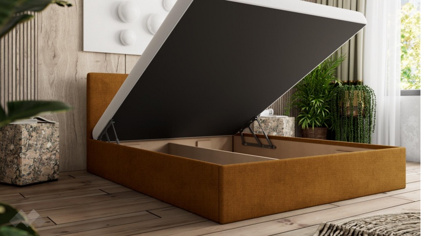 Тапицирана спалня 160/200 Алекса с включен матрак Бонел 160/200 манго - изглед 4 - МебелМаг Тапицирана спалня 160/200 Алекса с включен матрак Бонел 160/200 манго - изглед 4