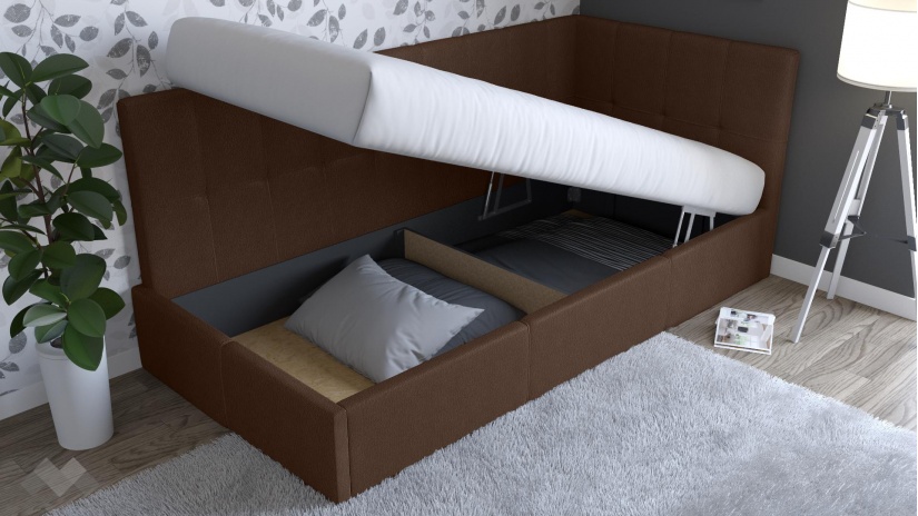 Тапицирано легло 90/200 Борко с включен матрак Бонел 90/200 кафяв - изглед 2