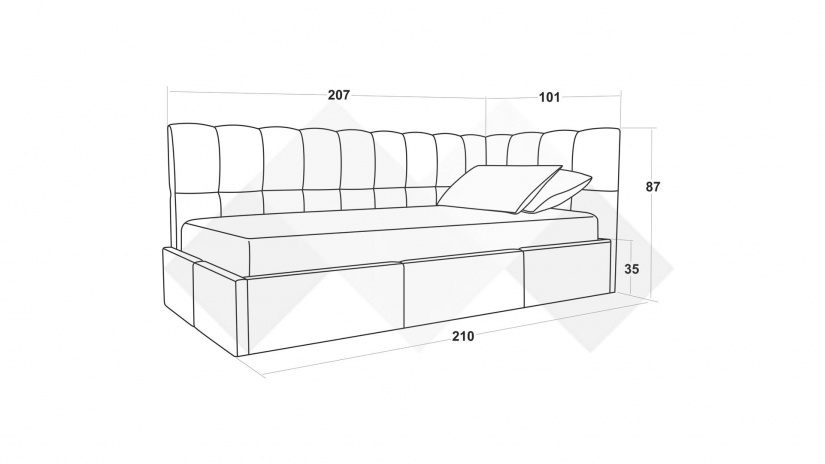 Тапицирано легло 90/200 Борко с включен матрак Бонел 90/200 син - изглед 4 - МебелМаг Тапицирано легло 90/200 Борко с включен матрак Бонел 90/200 син - изглед 4