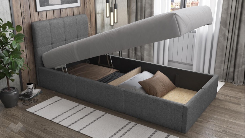 Тапицирано легло 90/200 Коко с включен матрак Бонел 90/200 сив - изглед 2 - МебелМаг Тапицирано легло 90/200 Коко с включен матрак Бонел 90/200 сив - изглед 2