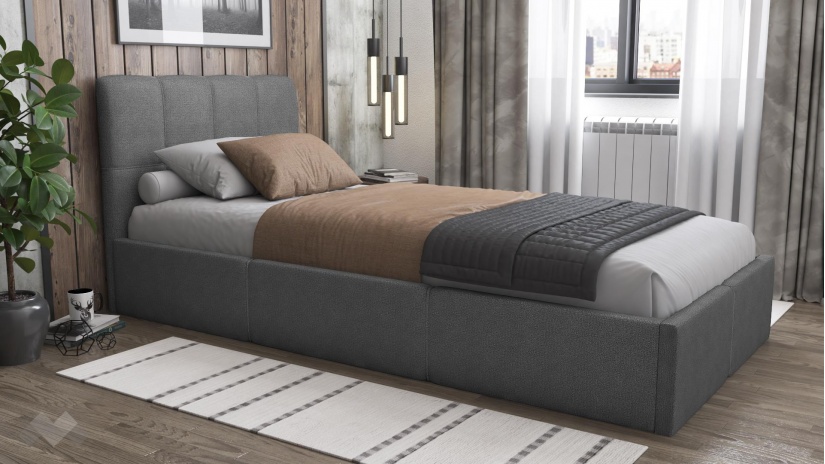 Тапицирано легло 90/200 Коко с включен матрак Бонел 90/200 сив - изглед 1 - МебелМаг Тапицирано легло 90/200 Коко с включен матрак Бонел 90/200 сив - изглед 1