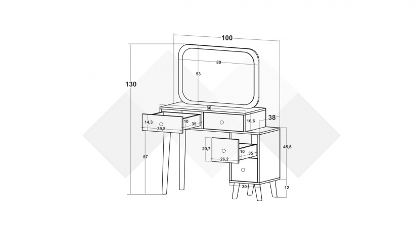 Тоалетка Аморе бял - изглед 2 - МебелМаг Тоалетка Аморе бял - изглед 2