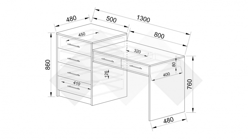 Скрин-тоалетка Бедфорд артизан с кашмир гланц - изглед 3 - МебелМаг Скрин-тоалетка Бедфорд артизан с кашмир гланц - изглед 3