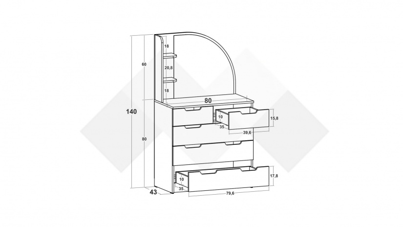 Тоалетка Бриз бял - изглед 3 - МебелМаг Тоалетка Бриз бял - изглед 3