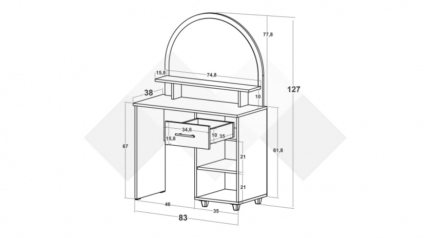 Тоалетка Каролина златен дъб - изглед 3