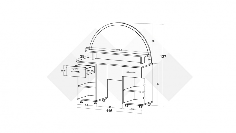 Тоалетка Мерида златен дъб - изглед 3 - МебелМаг Тоалетка Мерида златен дъб - изглед 3