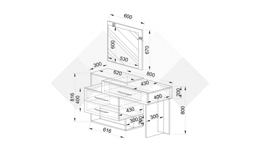 Тоалетка Норел кафяв дъб пиемона със сатен и графит - изглед 6 - МебелМаг Тоалетка Норел кафяв дъб пиемона със сатен и графит - изглед 6