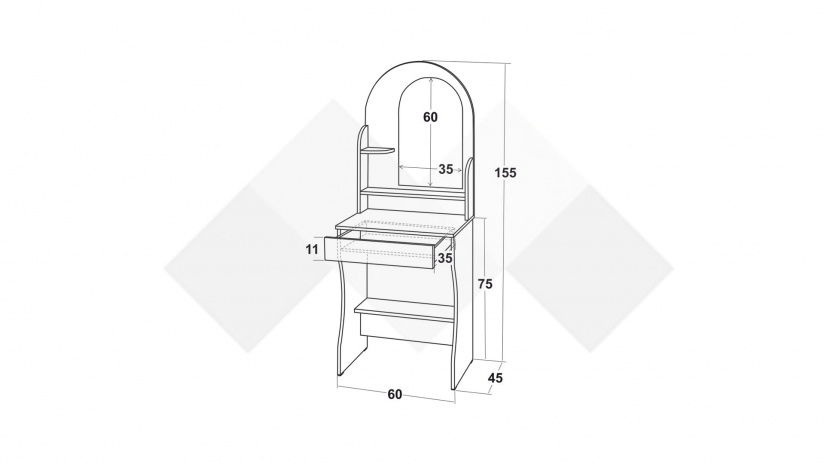Тоалетка Павия бял - изглед 3