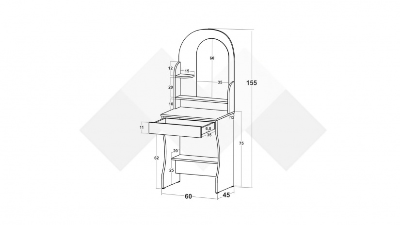 Тоалетка Павия златен дъб - изглед 3 - МебелМаг Тоалетка Павия златен дъб - изглед 3
