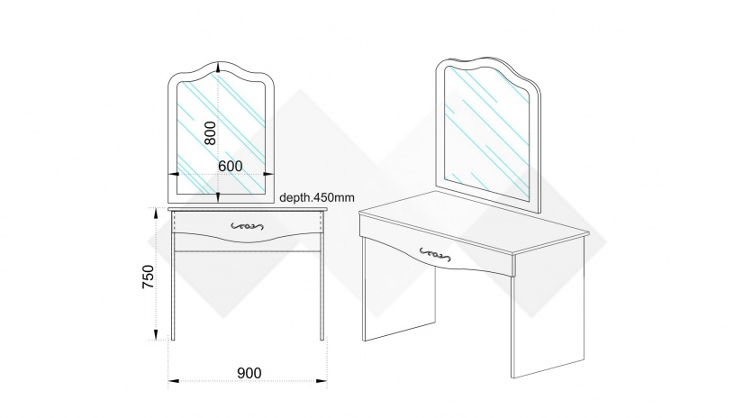 Тоалетка Елизабет бял - изглед 2 - МебелМаг Тоалетка Елизабет бял - изглед 2