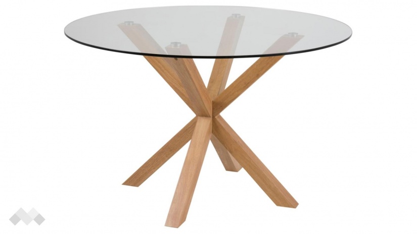 Трапезна маса Хевън неразтегателни стъкло със стомана дъб - изглед 1 - МебелМаг Трапезна маса Хевън неразтегателни стъкло със стомана дъб - изглед 1