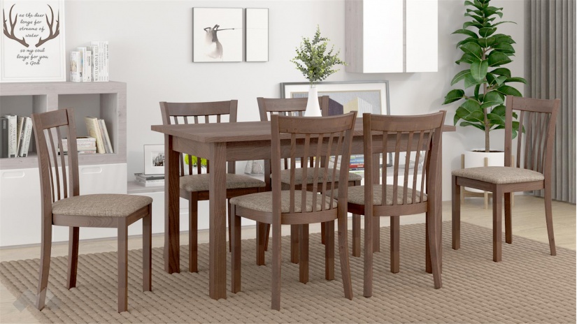 Трапезен комплект Нати L комплект със столове орех - изглед 1 - МебелМаг Трапезен комплект Нати L комплект със столове орех - изглед 1