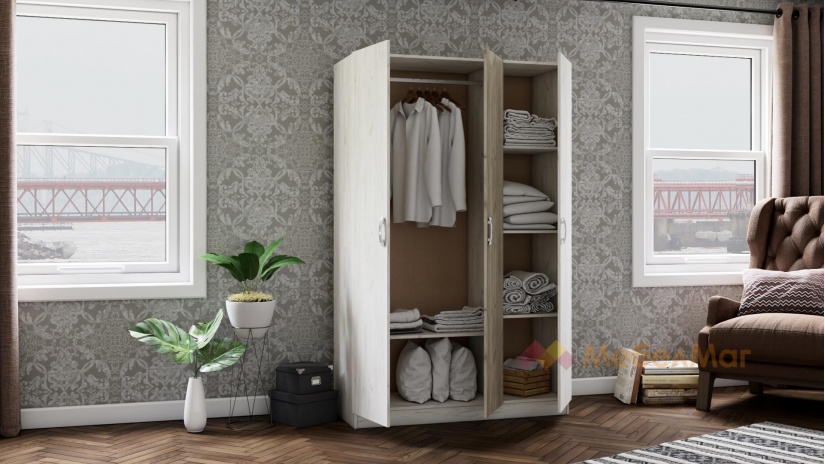 Гардероб Адам трикрилни дъб крафт бял с дъб крафт сив - изглед 2 - МебелМаг Гардероб Адам трикрилни дъб крафт бял с дъб крафт сив - изглед 2