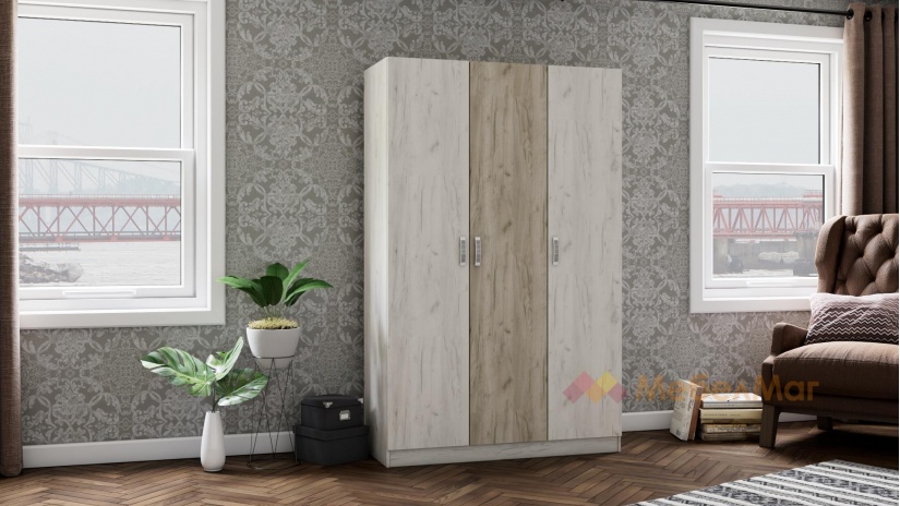 Гардероб Адам трикрилни дъб крафт бял с дъб крафт сив - изглед 1 - МебелМаг Гардероб Адам трикрилни дъб крафт бял с дъб крафт сив - изглед 1