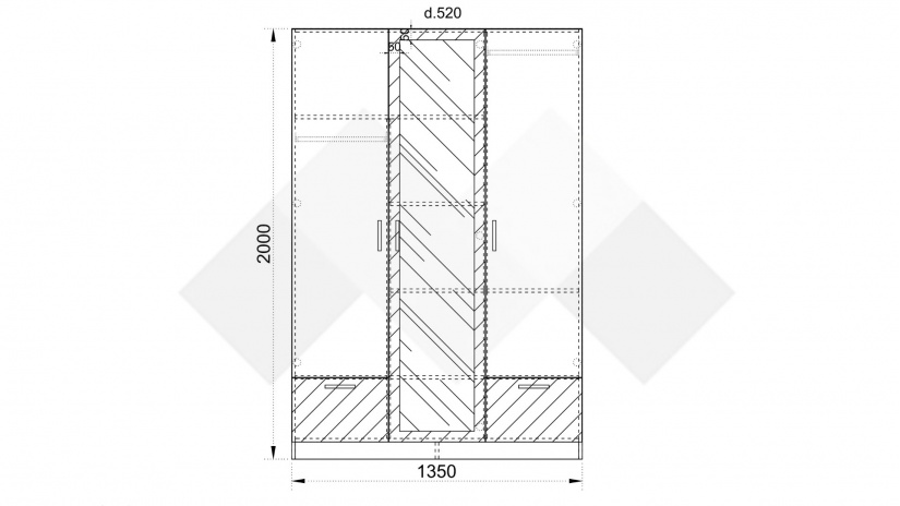 Гардероб Лориен трикрилни олд стайл с графит - изглед 3