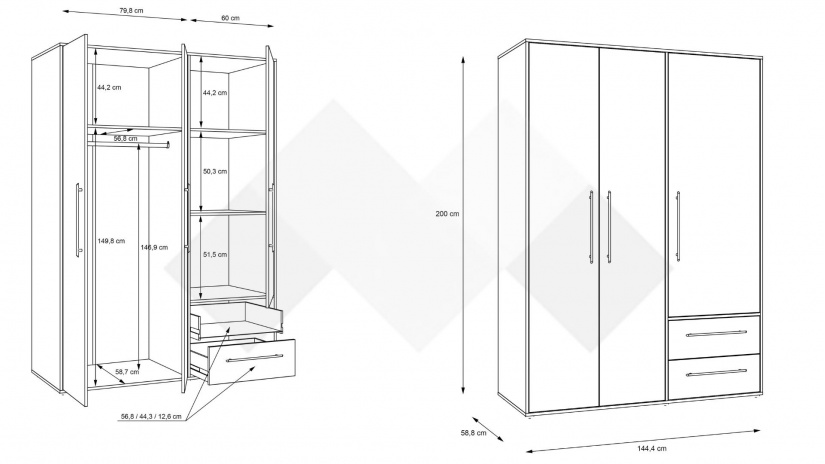 Гардероб Мокарис трикрилни бял - изглед 6 - МебелМаг Гардероб Мокарис трикрилни бял - изглед 6