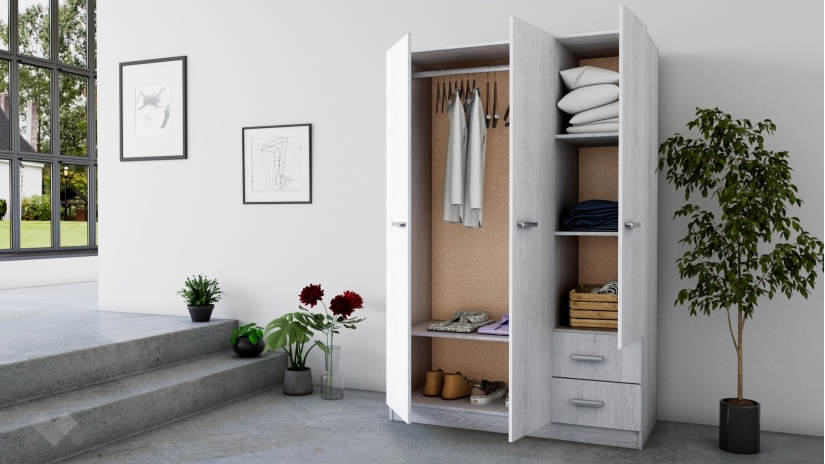 Трикрилен гардероб Арго трикрилни бял фладер - изглед 2