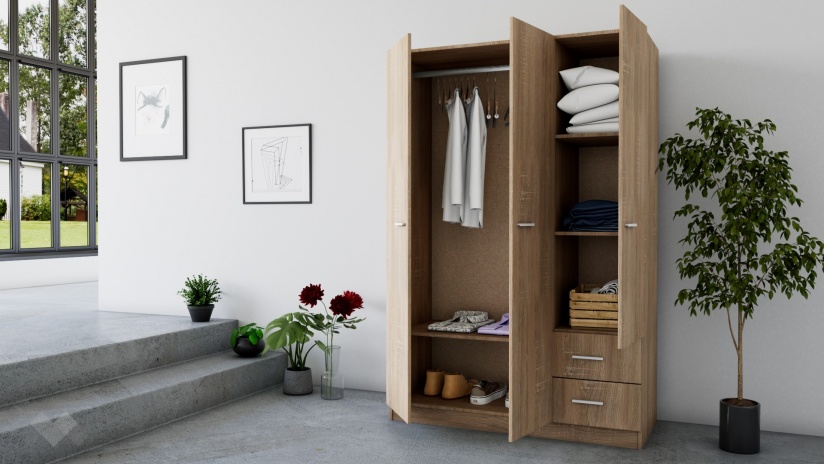 Трикрилен гардероб Арго трикрилни дъб сонома - изглед 2 - МебелМаг Трикрилен гардероб Арго трикрилни дъб сонома - изглед 2