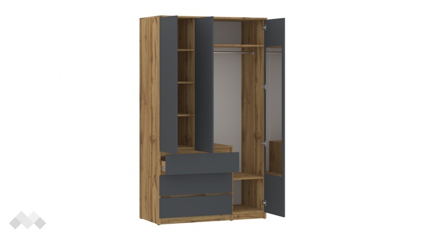 Гардероб Никола трикрилни златен дъб с антрацит - изглед 2 - МебелМаг Гардероб Никола трикрилни златен дъб с антрацит - изглед 2