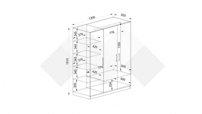 Гардероб Скай трикрилни нардо сив - изглед 4 - МебелМаг Гардероб Скай трикрилни нардо сив - изглед 4