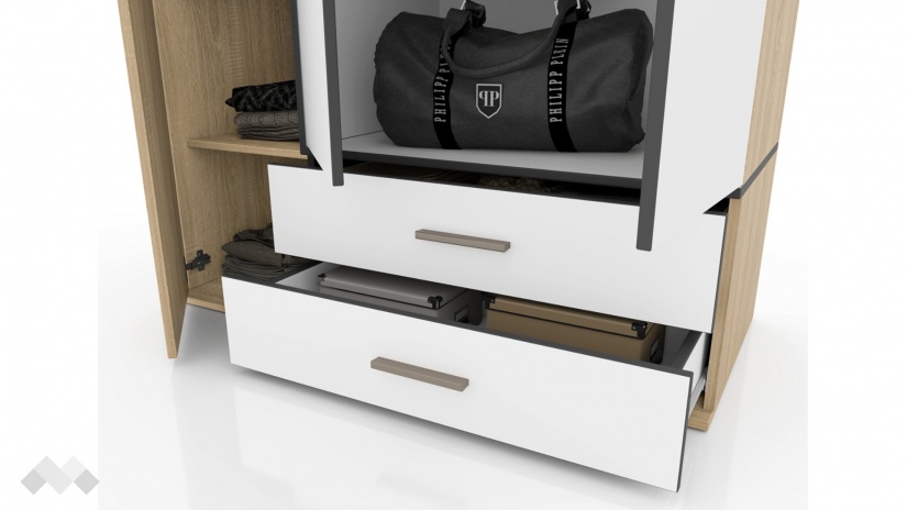 Гардероб Тунис трикрилни тъмна сонома с бяло гладко - изглед 4 - МебелМаг Гардероб Тунис трикрилни тъмна сонома с бяло гладко - изглед 4