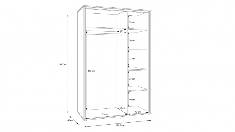 Гардероб Векслин трикрилни пясък с дъб маувела - изглед 8 - МебелМаг Гардероб Векслин трикрилни пясък с дъб маувела - изглед 8