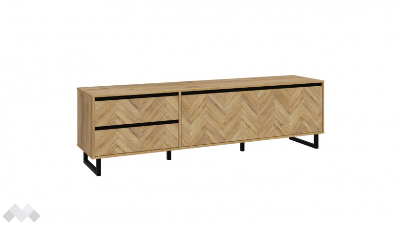 ТВ шкаф Никодис дъб натурал с черен мат и житен дъб - изглед 4