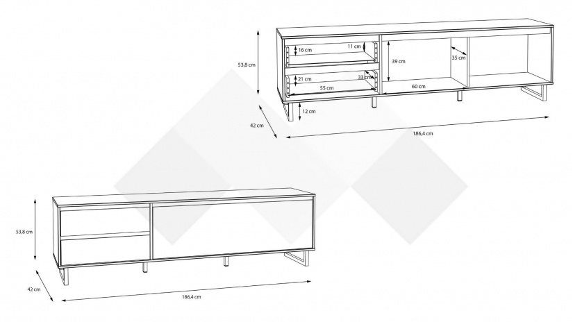 ТВ шкаф Никодис дъб натурал с черен мат и житен дъб - изглед 6