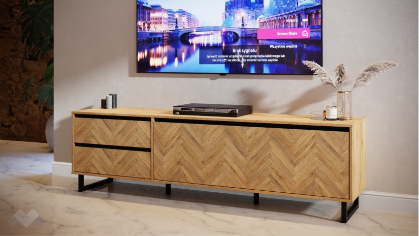 ТВ шкаф Никодис дъб натурал с черен мат и житен дъб - изглед 1