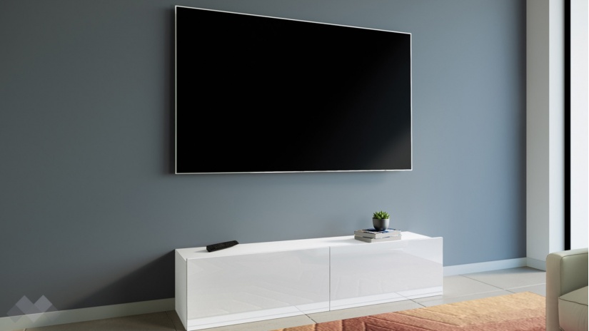 ТВ шкаф Риоли бяло гладко с бял гланц - изглед 1